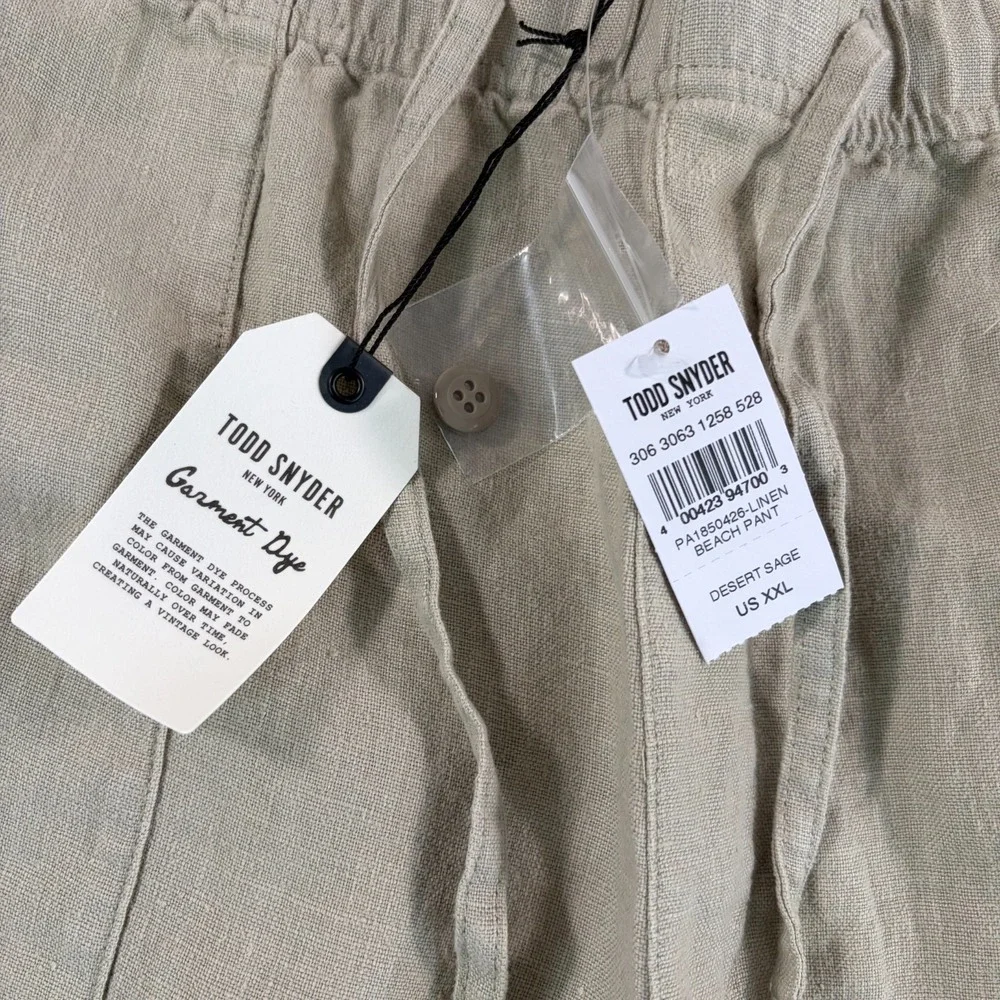 TODD SNYDER Straight Fit 100% Linen Beach Pants in Desert Sage Men 2XL‎ NWT